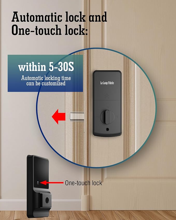 LeLoupFidele Smart Keyless Deadbolt Lock with Fingerprint for Front Door | Electronic keypad, Tuya App control, auto-lock, compact, easy install, matte black for home & Airbnb