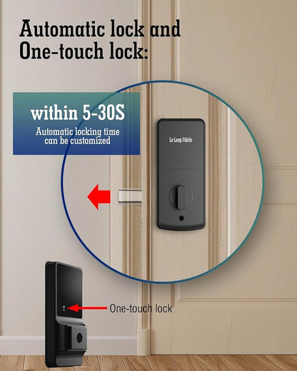 LeLoupFidele Smart Keyless Deadbolt Lock with Fingerprint for Front Door | Electronic keypad, Tuya App control, auto-lock, compact, easy install, matte black for home & Airbnb