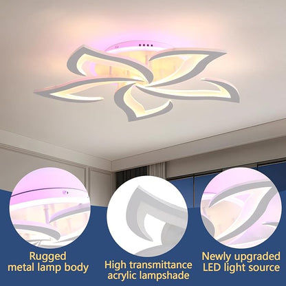 50W Dimmable LED Ceiling Light, 5-Petal Flush Mount, White | 23.6" Flower Ceiling Light with Remote, 3000K-6000K, 3000LM, Memory, Night Light & Timer for Bedroom Living Room Kitchen