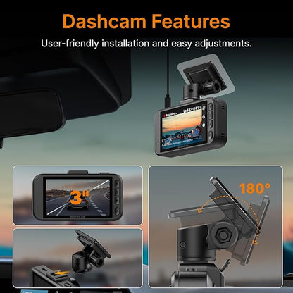 Miofive Dash Cam Front – 4K UHD Dash Camera for Cars, Built-in Bluetooth, 5G Wi-Fi, GPS, 3" IPS Screen, Night Vision, 140° Wide Angle, HDR, 24-Hour Parking Mode, G-Sensor(S1)