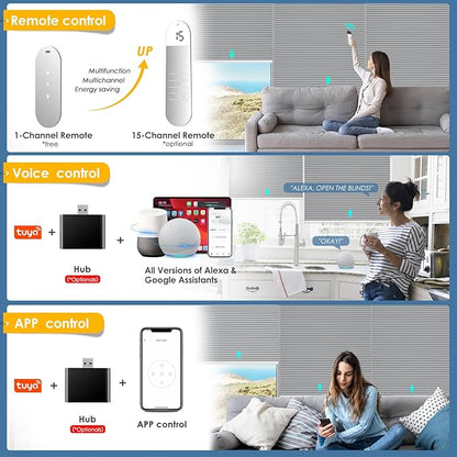 Motorized Cellular Shades with Remote Control, Blackout Electric Smart Blinds(Free Solar Panel) with Cordless, Windows Automatic Honeycomb Blinds, with Alexa Google, Grey, 31"× 64"