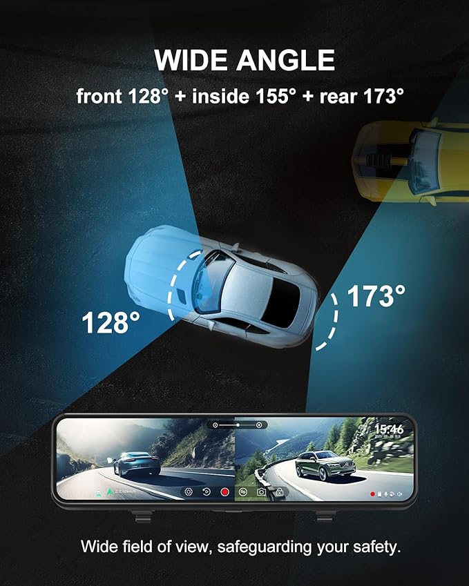 4K Mirror Dash Cam, 11" Rear View Mirror Dash Camera Front and Rear with Touch Screen,Backup Camera for Car RV Truck, Night Vision, Free 64GB Card, WDR, G-Sensor and Parking Assistance