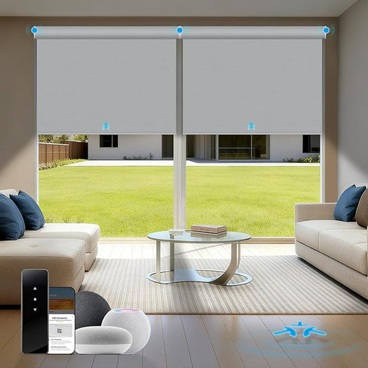 Motorized Blinds with Remote, Blackout Roller Shades for Indoor Windows, Smart Automatic Blinds Compatible with Alexa/Homekit/Google, Custom Size (Blackout-TexturaLux Grey)
