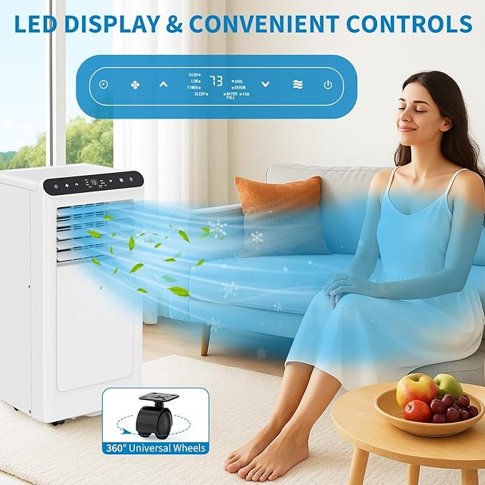 GarveeLife Portable Air Conditioners, 8,000 BTU for Rooms up to 350 Sq.Ft., Smart Compact AC Unit with Cooling, Dehumidifier, Fan, Remote Control and Window Kit, White