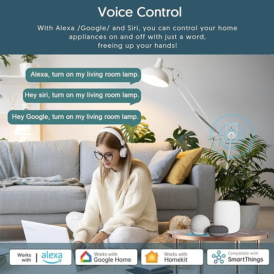 Smart Plug, Matter Compatible, Matter Hub Required, Easy Setup(FFS:Frustration-Free Setup), Work with Alexa, Google Home, Apple HomeKit(Siri)& SmartThings, 2.4 GHz Wi-Fi only (1 Pack)