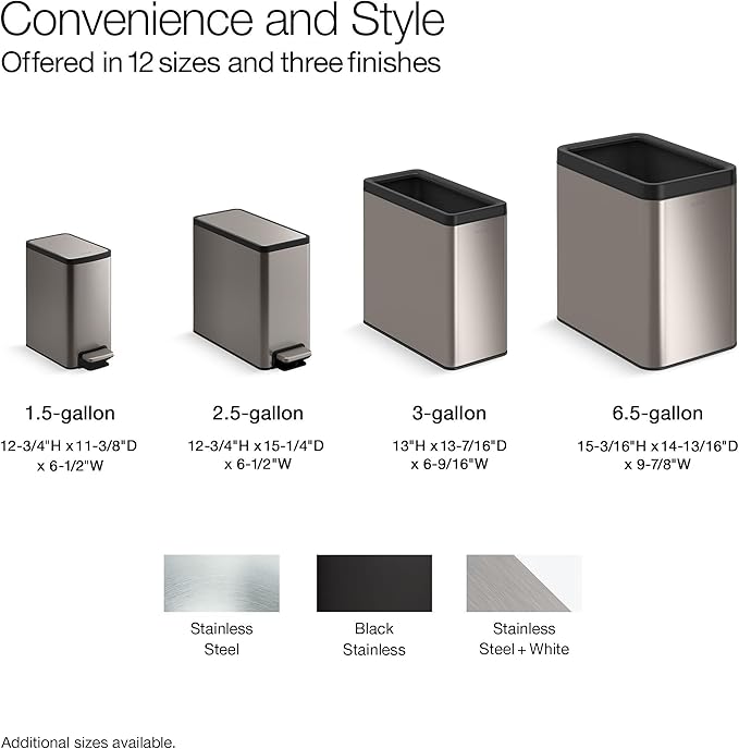 Kohler K-31313-BST 12-Liter Open-Top Trash Can, Black Stainless Steel