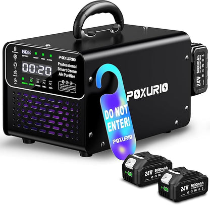 Ozone Generator Cordless with 2 x 5000mAh Battery&Quick Charger for 8-10 Hours Use, 1000000mg Commercial Odor Remover Digital Ozonator Machine With Remote Control, Auto Timming for Large Space