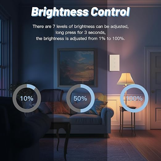 BSEED Dimmer Switch, 2.4GHz Smart Dimmer Light Switch Compatible with Alexa and Google Home, Neutral Wire Required, Touch Single Pole Dimmer Switch for Lamp, Remote Voice Control, White