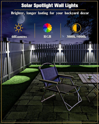 JOFIOS Solar Fence Lights 12 Pack Brown, 50 Lumens Outdoor Fence Lights Solar Powered with 12 Modes RGB Color Glow LED Deck Lighting Outdoor Waterproof IP65, Backyard, Deck, Porch, Railing, Pool, Wall