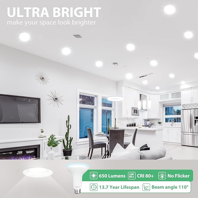 DEGNJU 6 Pack BR30 LED Recessed Light Bulb, Dimmable Indoor Flood Light Bulbs CRI80 7W Equivalent 65W 5000K Daylight 650 Lumens, 15000 Lifetime Hours E26 Base LED Can Light Bulb, Flicker-Free