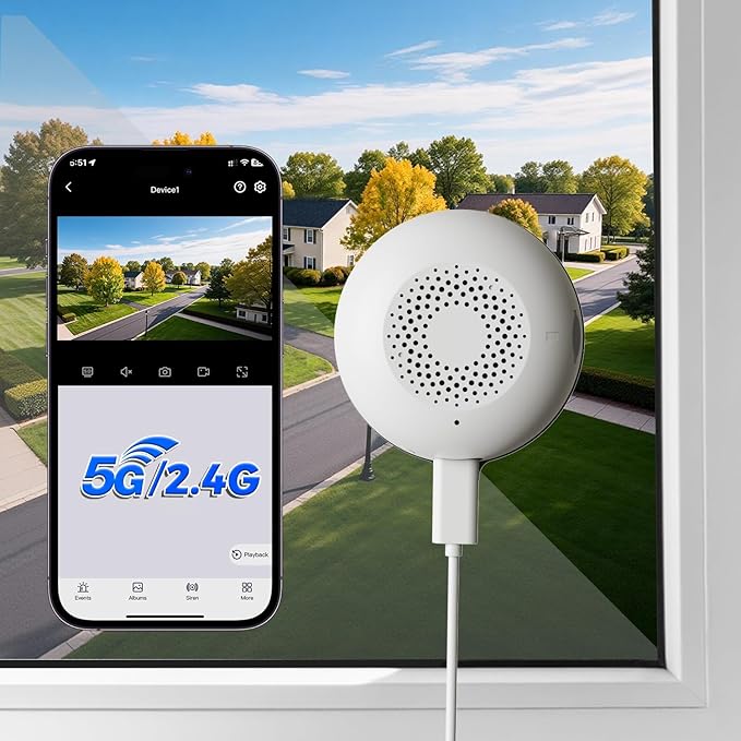 3MP 2K Window Camera, 5G & 2.4GHz WiFi Indoor Camera for Home Security with AI Color Night Vision, 24/7 Recording, Motion Detection, Easy & Quick Window Mount for Outdoor Monitoring