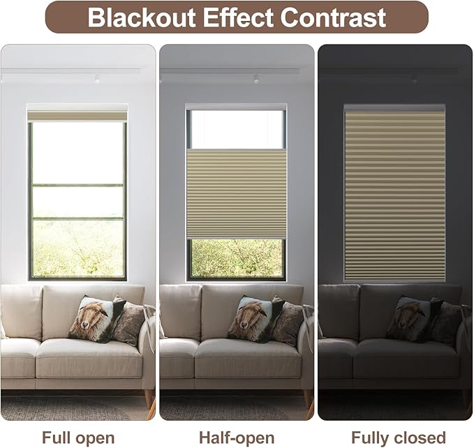 Godark Motorized TDBU Cellular Shades with Remote Control Smart Honeycomb Blinds Compatible with Alexa Google Home Smarthings Custom Double Cellular Blackout for Indoor Windows Doors-Beige