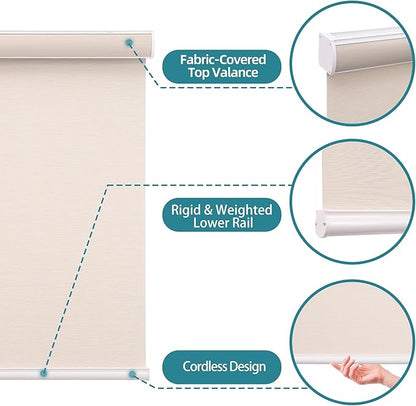 Changshade Custom Size Cordless Roller Shades, Blackout Roller Window Blinds with Thermal Insulated for Office, Living Room, Bedroom, Kitchen, Easy Installation,Beige