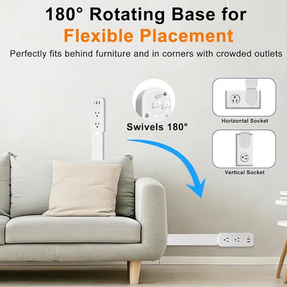 Electrical Outlet Extender Stick - Features USB-A, USB-C and 2 AC Outlets, Extends 22"-34", Rotates 180° Access Hard-to-Reach Outlets, Wall Plug Power Socket Expander Nightstands, Sofa, Desks and More