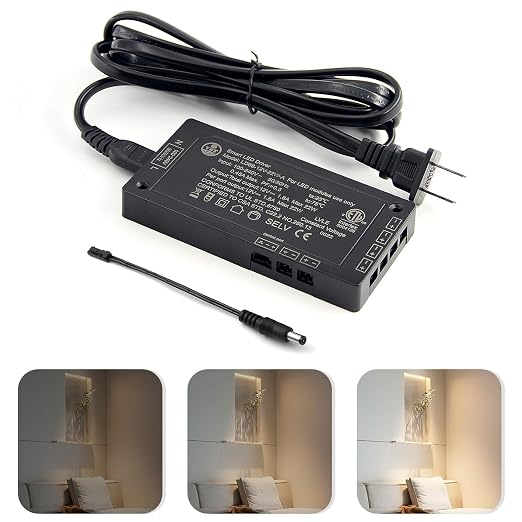 VST LED Power Supply, 100V-240V AC to 12V 22W DC, Low Voltage Transformer with 12V JST Ports, Control Unit for Strip and Under Cabinet Lights, ETL Listed, Black