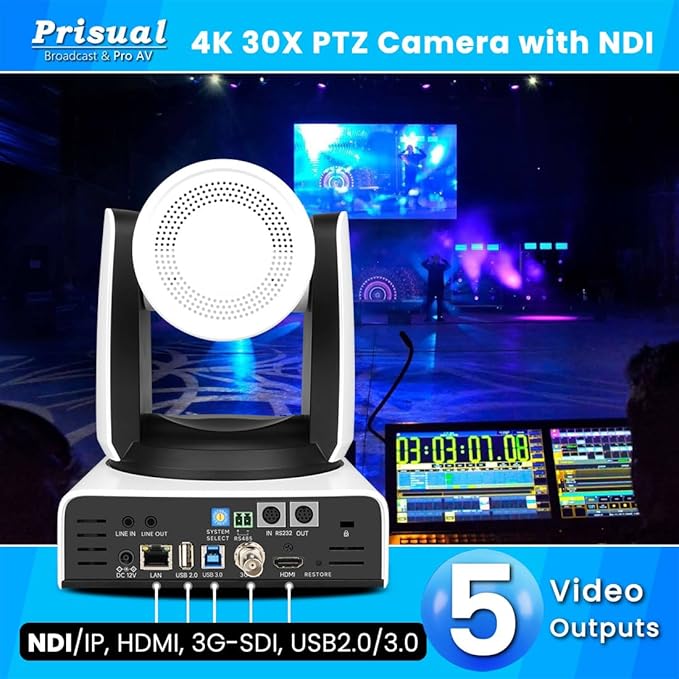 Prisual Ultra 4K PRO NDI PTZ Camera Gen 5, 30x Optical Zoom, 1/1.8" UHD CMOS 8.42MP, 4K 60P AI Tracking, HDMI SDI USB3.0&2.0 for Church, Freed Support(Official NDI 6 & NDI HX3 Certified)TEM-4K30N PRO