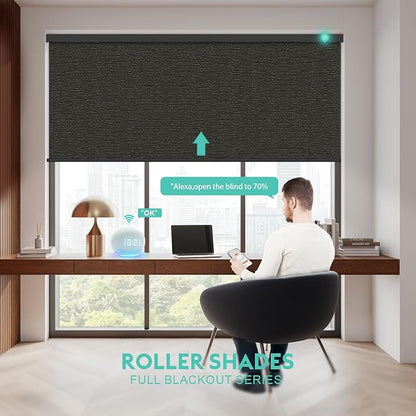 Motorized Blinds with Remote, Blackout Smart Automatic Electric Blinds for Windows Compatible with Alexa Homekit, Cordless Indoor Motorized Roller Shades with Custom Size（Dark Luminous）