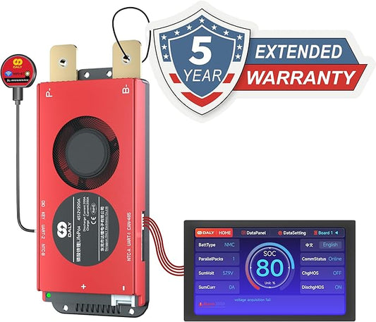 DALY BMS 12V 4S 200A Display - Smart BMS with 4.3 Inch LCD Touch Screen WiFi Bluetooth Module Supports RS485 CAN for 12V LiFePO4 RV Campers Boating Overlanding Home Energy