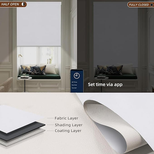 Motorized Roller Shade: 100% Blackout, Electric Blinds Compatible with Alexa/Google Home/Apple Homekit, Pure White
