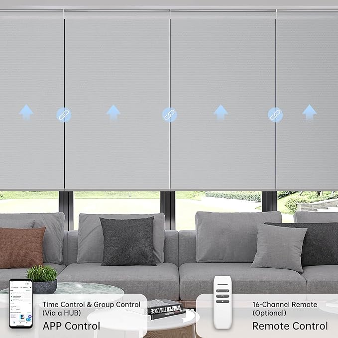 Motorized Coupled Shades, Blackout Smart Blinds for Large Windows Automatic Blinds Compatible with Alexa, Motorized Roller Shades Customized for Bedroom Home Office(Blackout-Vinyl Smoky Grey)