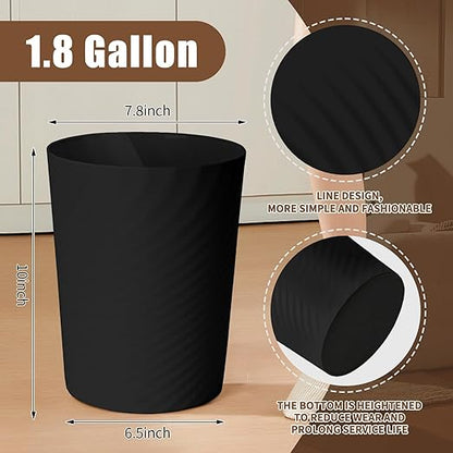 Small Plastic Trash Can - 1.8 Gallon - Black - Wastebasket Garbage Can Container