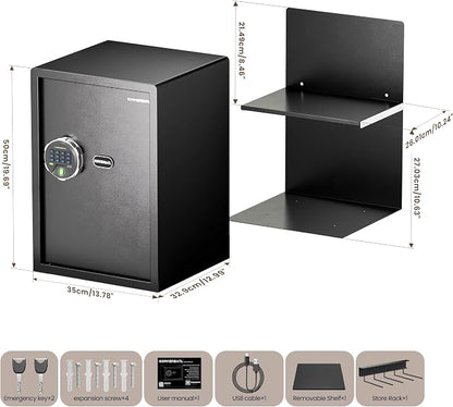 KornerBatl 35 lb Biometric Gun Safe, 4 Handgun Storage with Rack | 30 Fingerprint Storage, PIN Code Entry, Backlit Keypad, Quiet Access, LED Light, Emergency Keys, 2.03 cu. ft. Capacity