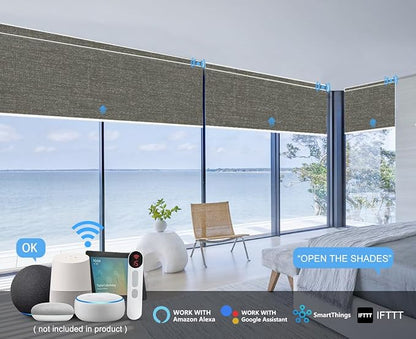 Bringnox Motorized Blinds with Remote,100% Blackout Smart Roller Blinds Compatible with Apple Homekit Google Home and Alexa Via HUB,and Customized (Crimp Toffee-23)