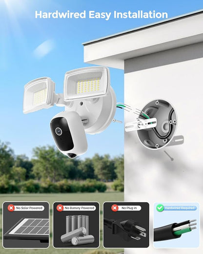 Onforu 2K Hardwired Floodlight Camera, 3500LM Motion Activated Outdoor Security Camera, 5G/2.4G WiFi Color Night Vision | 2-Way Audio | Siren | 24/7 Recording | IP65 Weatherproof | Works with Alexa