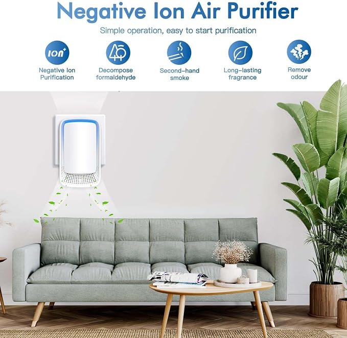 Plug in Air Ionizer Negative Ion Technology Air Purifier for Home Bedroom Office, Filterless Portable Ionic Air Cleaner, Quiet Odor Eliminator for Pets Smoke Dust Mini Freshener