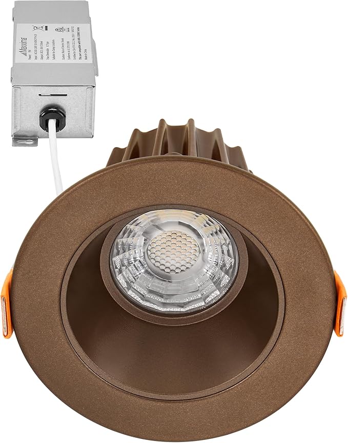 Maxxima 2 in. Ultra-Thin Recessed Anti-Glare LED Downlight - Canless IC Rated, 5 Color Temperature Selectable 2700K/3000K/3500K/4000K/5000K, Dimmable, Round Bronze Trim, 90 CRI