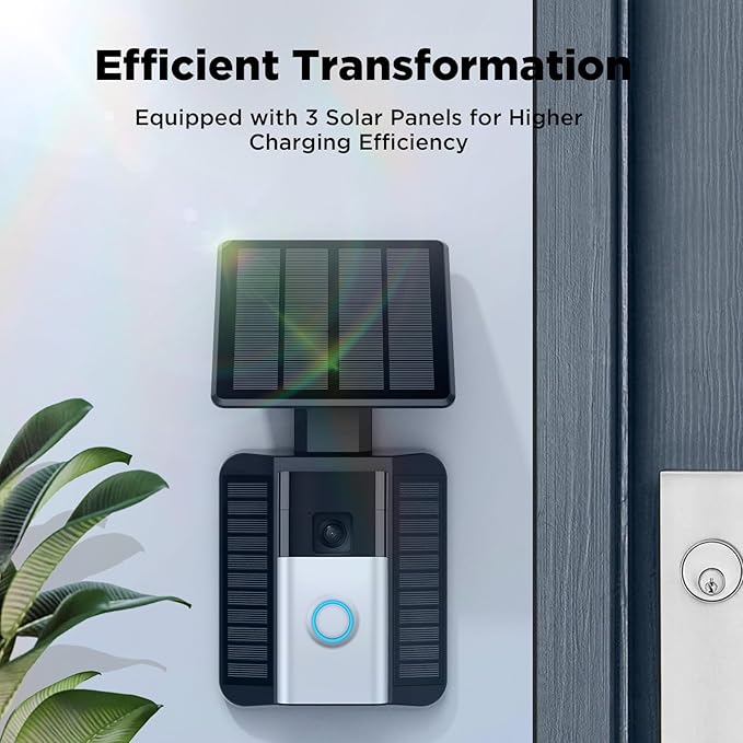 QIBOX Solar Charger Only Compatible with Battery Doorbell (USB-C Port) Waterproof Continuously Solar Panel, Adjustable Panel, Not for Micro USB or Other Plug-Type Doorbells