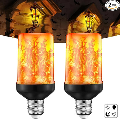 VIHOSE Upgraded Dusk to Dawn LED Flame Light Bulbs Outdoor,E26 Flickering Light Bulbs with Upside Down Effect, Fire Bulb for Christmas Halloween Patio Porch Outdoor Decor, 25, 000 Hours, 2 Pack