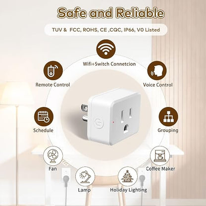 NineLeaf Slim WiFi Smart Plug w Switch, Remote App Control, 15A/1500W, Compatible with Alexa/Google Home via Tuya, Compact Design Control Anywhere,Timer/Schedule, TUV FCC, 2.4G Only(1Remote 5Outlets)