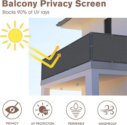 Sunny Guard Customized 3.3'x27' Dark Gray Balcony Privacy Screen,90% Shade Apartments Fence Cover,Heavy Duty Mesh Windscreen for Deck,Outdoor,Backyard,Patio