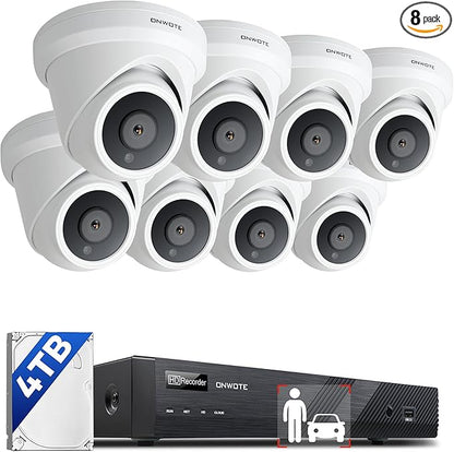 ONWOTE NVR PoE Security Camera System 4K, 16 Channel 6K 12MP Commercial NVR 4TB, 8X 8MP 134° Wired Outdoor IP Cameras with Audio, AI Detection, 8X Cables (Total 480ft), CCTV Kits for Home Businesses