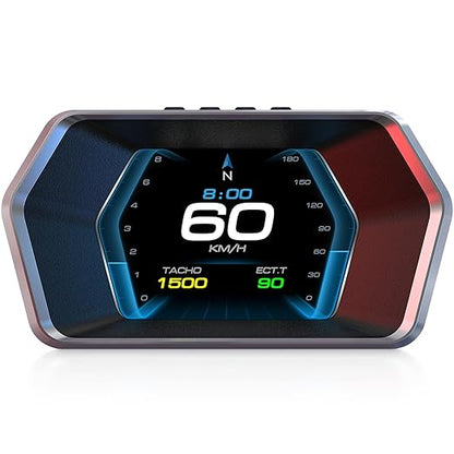 MH HUD Heads Up Display for Car, OBD2 + GPS Dual System, OBD2 Gauge Display, Digital Speedometer MPH Water&Oil Temp Meter Tachometer Driving Overspeed Alarm for All Car, OBD2 for 2008+ Vehicle