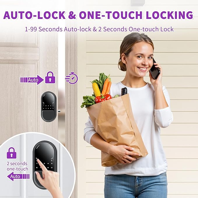 Venotech Palm Vein Smart Lock, 2-in-1 Doorbell Keyless Entry Door Lock with Code Passcode, IP55 Waterproof, Auto Lock, Upgraded Rechargeable Battery, Front Door Smart Lock for Home, Office,