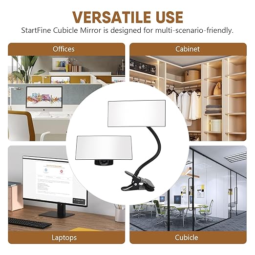 Clip On Security Mirror Stick-On Office Desk Mirror for Personal Safety Desk Rear View Monitor Computer Cubicle Cabinet Workstation Security Gooseneck (6.69"x2.95" 2 Brackets 1 Framed)