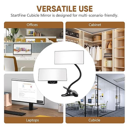 Clip On Security Mirror Stick-On Office Desk Mirror for Personal Safety Desk Rear View Monitor Computer Cubicle Cabinet Workstation Security Gooseneck (6.69"x2.95" 2 Brackets 1 Framed)