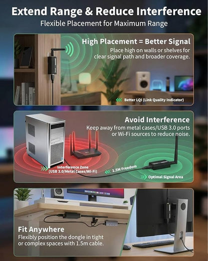 Zigbee 3.0 USB Dongle Plus-E (ZBDongle-E) Kit with 1.5m Shielded Extension Cable | Solves USB 3.0 Interference | EFR32MG21 Coordinator +20dBm for Home Assistant (ZHA), Zigbee2MQTT & Local Hub