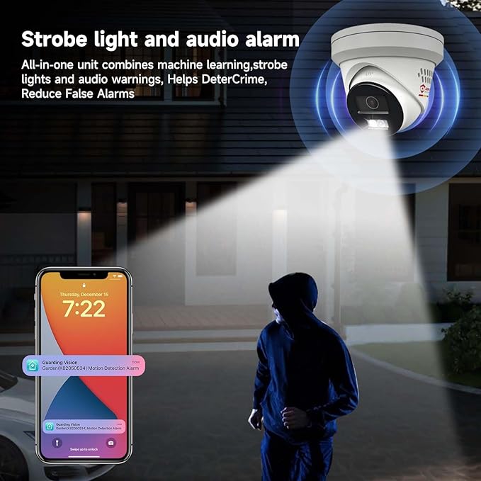 Anpviz 8MP IP PoE Camera, Strobe Light and Audio Alarm, Metal Turret 4K Security Camera Outdoor, 2 Way Audio, Color Night Vision, Human/Vehicle Detection, IP67 Waterproof, 2.8mm Lens, IPC-D3683WD-SA
