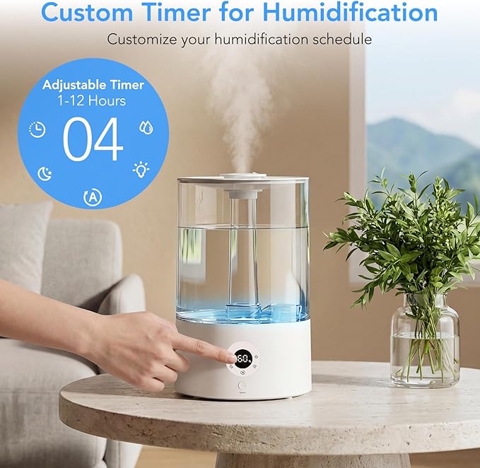 Electactic 4L Top Fill Humidifier for Bedroom, Auto Constant Humidity, Smart Control, Quiet Ultrasonic Cool Mist, 360° Nozzle, 3 Mist Levels, 7-Color Light for Home Office Baby Room