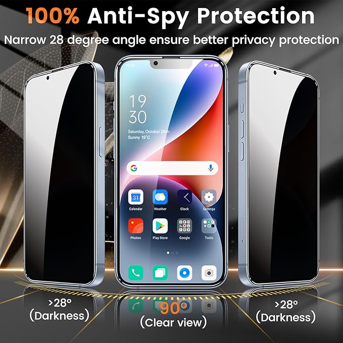 Lesakit 3+3 Pack Privacy Screen Protector for iPhone 14 6.1-Inch with 3 Pack Camera Lens Protector, Anti Spy Tempered Glass Film 9H Hardness Bubble Free Case Friendly
