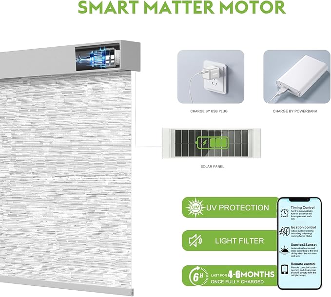 Motorized Blinds with Remote，100% Blackout Smart Blinds Motorized Roller Shades Compatible with Alexa Automatic Blinds for Windows Electric Window Blinds Customized Size Lvory Lace