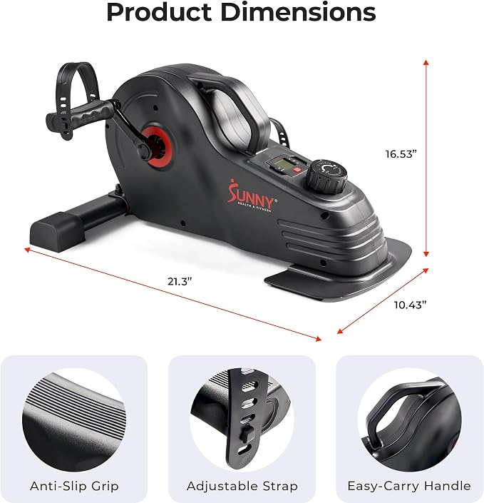 Sunny Health & Fitness 2-in-1 Smart Magnetic Pedal Exerciser, Compact Indoor Under-Desk Mini Exercise Bike for Full Body Cardio Workout and Physical Therapy, Free SunnyFit Training App Connection