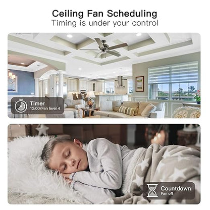 TREATLIFE Smart Fan Switch, 4 Speed Fan Switch for Ceiling Fan, Neutral Wire Required, 2.4GHz WiFi Smart Ceiling Fan Control Works with Alexa, Google Home, Remote Control, Schedule, No Hub Required