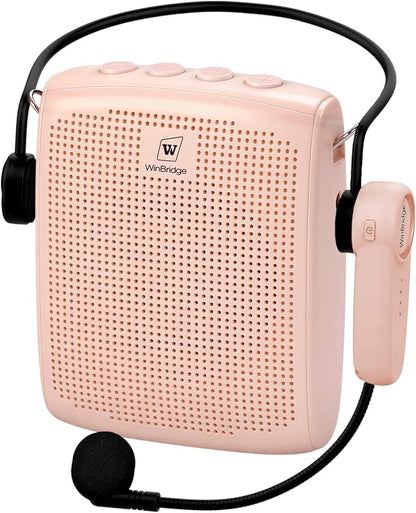WinBridge Voice Amplifier with Bluetooth, Portable Speaker and Microphone Set, Wireless Mic Headset Speaker for Teachers, Tour Guide, Publick Speaking, Fitness Instructors, Features Mute, WB002 Pink