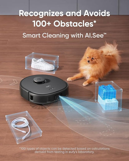 eufy Certified Like-New X10 Pro Omni Robot Vacuum and Mop Combo, 8,000 Pa Suction, Dual Mops with 12 mm Auto-Lift and Carpet Detection, Auto Mop Washing, Auto Drying, Self-Emptying(Renewed)