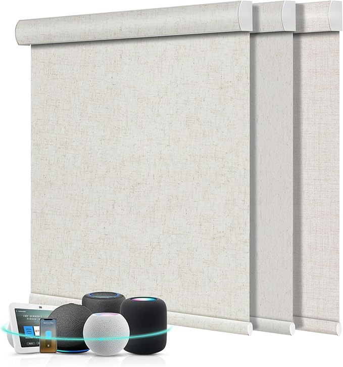 Aprilsmart Motorized Blinds with Remote,Compatible with Apple HomeKit Alexa Google Home- Voice and app Control,Motorized Roller Shades 100% Blackout Custom Size((Linen Stone-01)