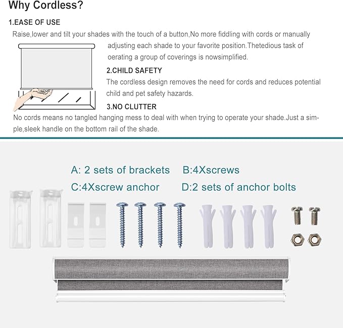 Changshade Custom Size Cordless Roller Shades with Valance, Blackout Roller Shades for Windows Roll-up Fabric Blinds with Thermal Insulated for French Door, Easy Installation Deep Grey